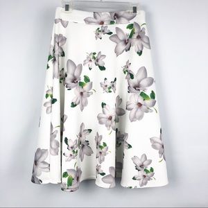 Floral Midi Skirt in White